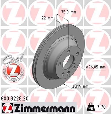 Original ZIMMERMANN Brake disc 600.3228.20 for VW MULTIVAN