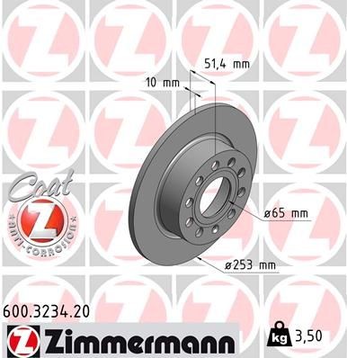 ZIMMERMANN 600.3234.20 Brake rotor 253x10mm, 10/5, 5x112, solid, Coated