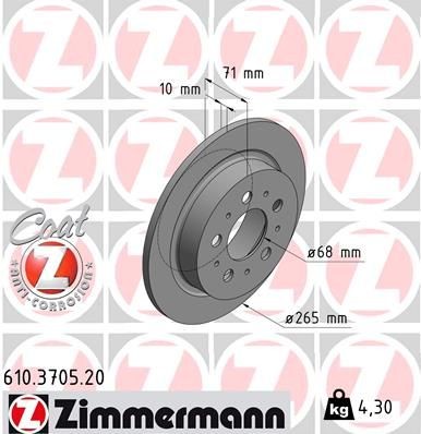 ZIMMERMANN COAT Z 610.3705.20 Brake disc 265x10mm, 10/5, 5x108, solid, Coated