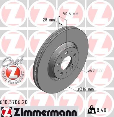 ZIMMERMANN COAT Z 610.3706.20 Brake disc 3063 6074