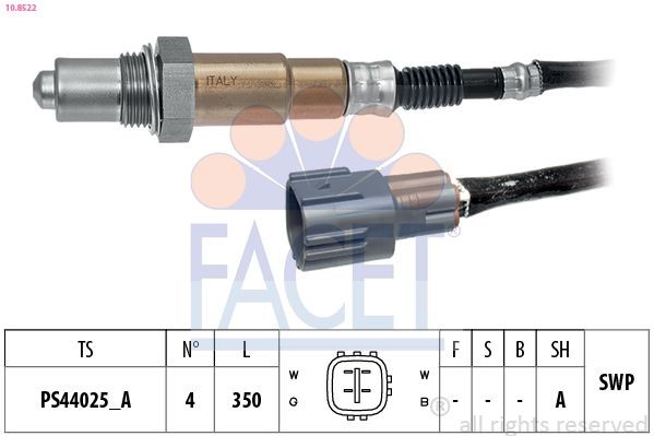 EPS 1.998.522 FACET Heated, Planar probe, Thread pre-greased, 4 Cable Length: 350mm Oxygen sensor 10.8522 buy