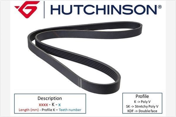 HUTCHINSON 1960mm, 5 Number of ribs: 5, Length: 1960mm Alternator belt 1960 K 5 buy
