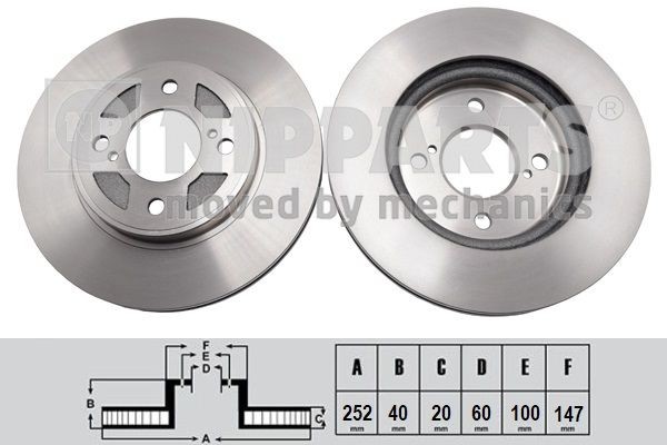 NIPPARTS Front Axle, 252x20mm, 4x100, internally vented Ø: 252mm, Num. of holes: 4, Brake Disc Thickness: 20mm Brake rotor N3308033 buy