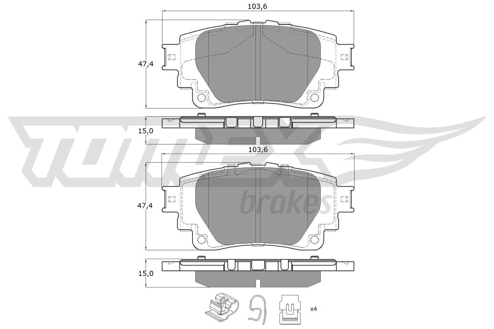 20582 TOMEX brakes Rear Axle, with accessories Height: 47,4mm, Width: 103,6mm, Thickness: 15mm Brake pads TX 19-81 buy