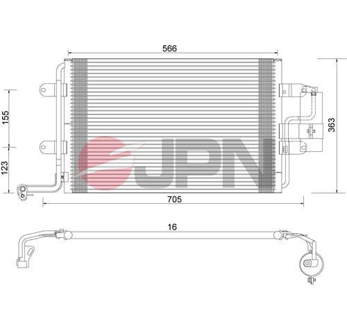 JPN 60C9136-JPN Air conditioning condenser with dryer, 363mm, R 134a