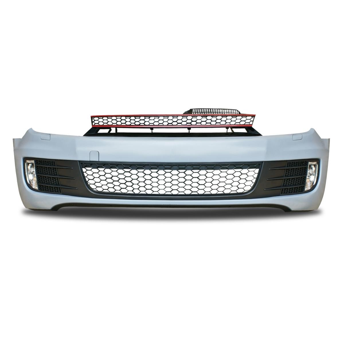 Bumpers JOM Front, for vehicles without headlamp cleaning system, Paintable, with attachment material, with cover mesh, Can only be fitted with original mounting - 1L0807103JTI