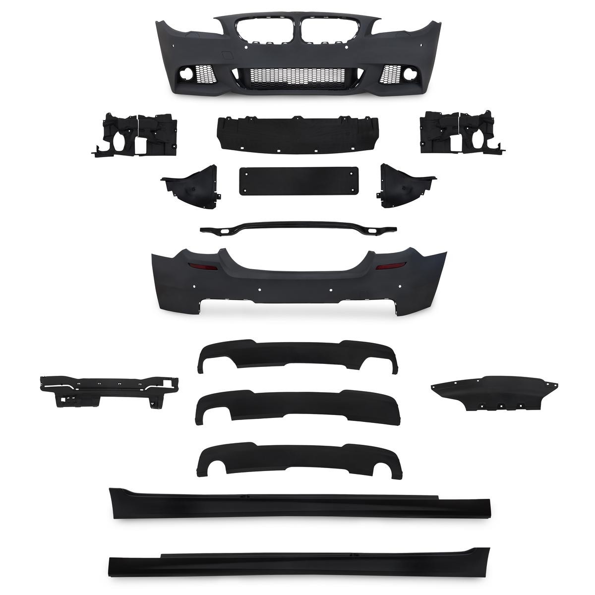 Bumper parts JOM Front and Rear, both sides, for vehicles with parking distance control, for vehicles with headlamp cleaning system, Paintable, with reinforcement, with integrated grille, Can only be fitted with original mounting - 5111294-2JOM