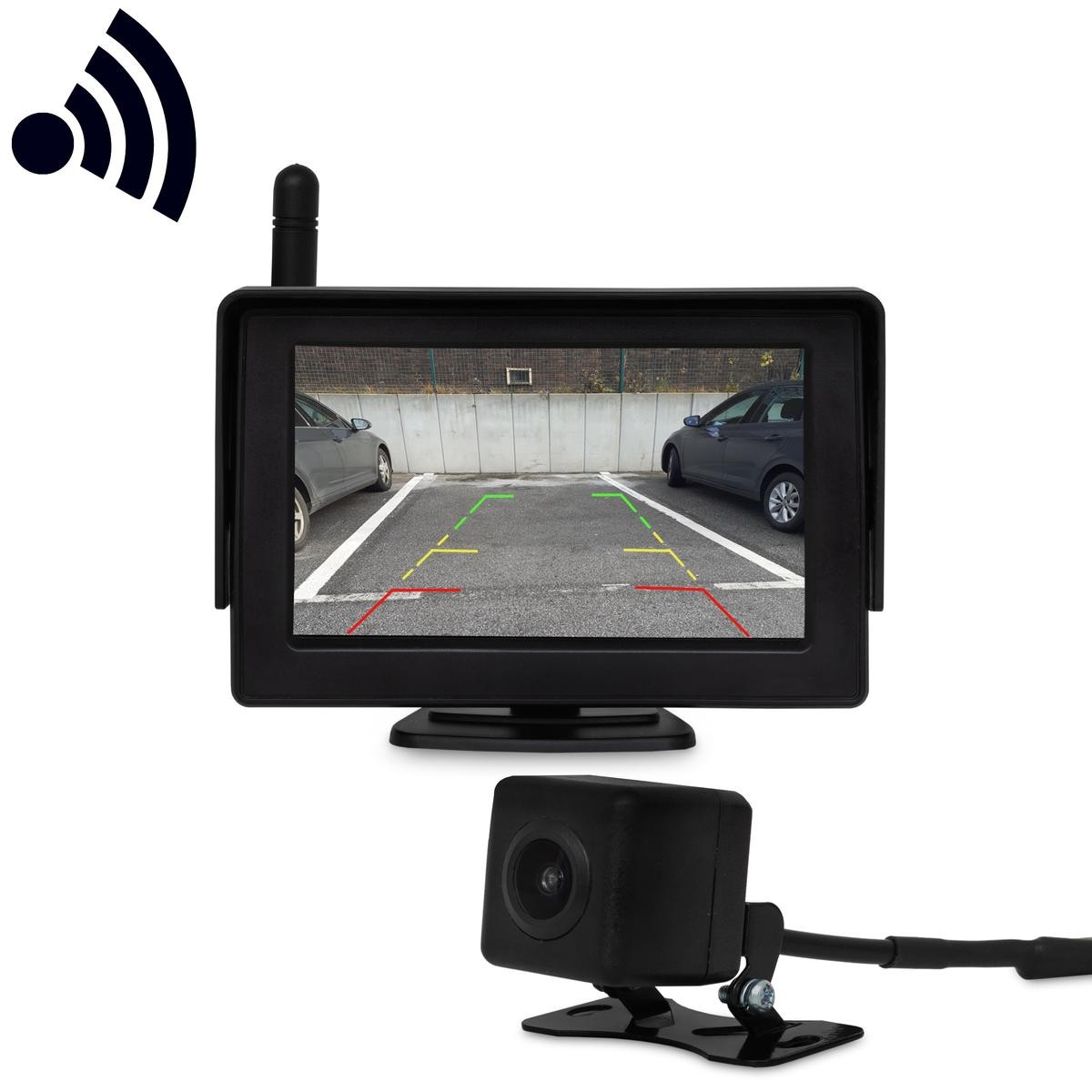 JOM 7122 Reversing camera 170° with monitor, kit, radio/wireless Waterproof, with accessories with camera