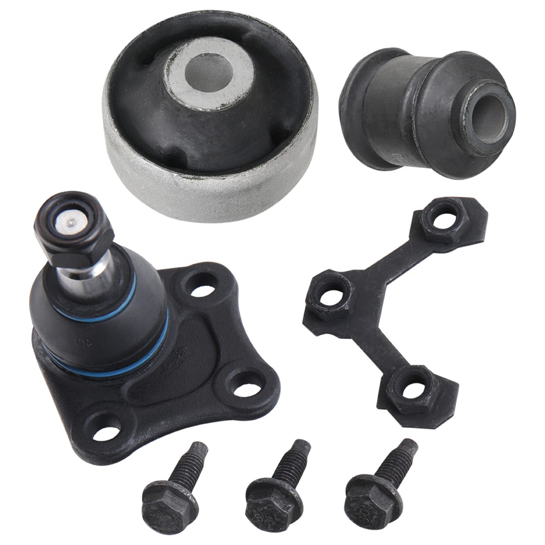 Repair kit, wheel suspension RIDEX Front Axle Left, Lower, with lock screw set, with ball joint, with rubber mount - 771R0160