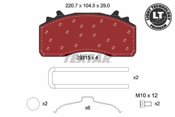 29315 TEXTAR excl. wear warning contact, with accessories Height: 104,5mm, Width: 220,7mm, Thickness: 29mm Brake pads 2931501 buy