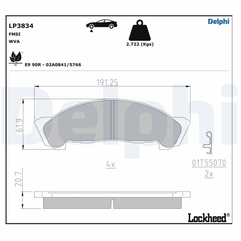 DELPHI LP3834 Brake pad set with acoustic wear warning, with accessories
