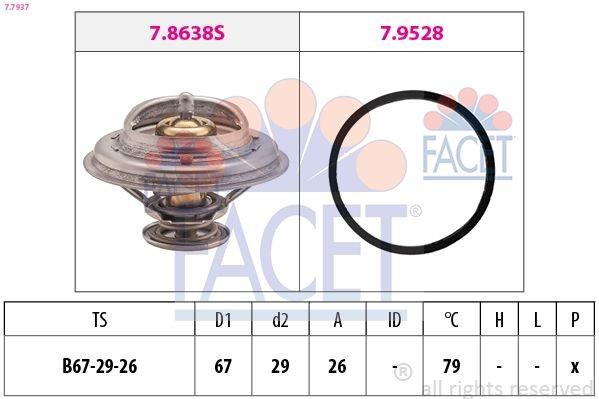 7.7937 FACET Coolant thermostat IVECO Opening Temperature: 79°C, 67mm, with seal