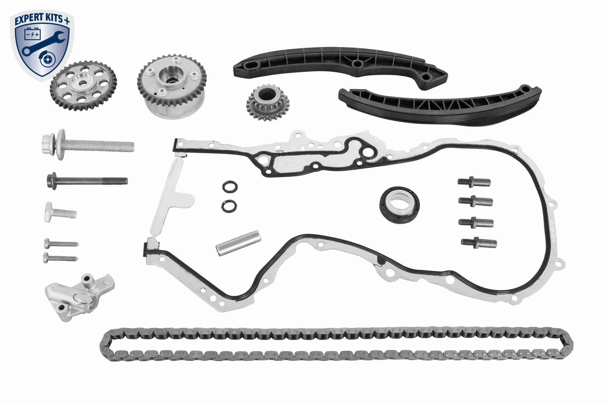 Cam chain kit VAICO with gears, with accessories, with slide rails, with camshaft adjuster, with crankshaft gear, with camshaft gear, with crankshaft seal, with gaskets/seals, with bolts/screws, for camshaft, Closed chain, Silent Chain - V10-10026-SP
