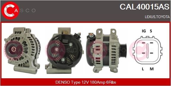 CAL40015AS CASCO Generator LEXUS 12V, 180A, M8, CPA0371, Ø 60 mm