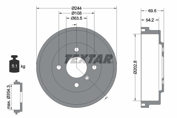 Mercedes A-Class Brake drum 18105263 TEXTAR 94048000 online buy