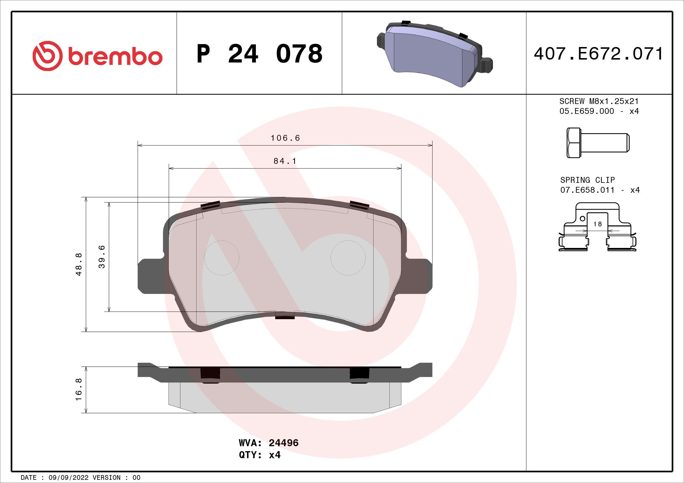 Ford S-MAX Set of brake pads 18109720 BREMBO P 24 078X online buy
