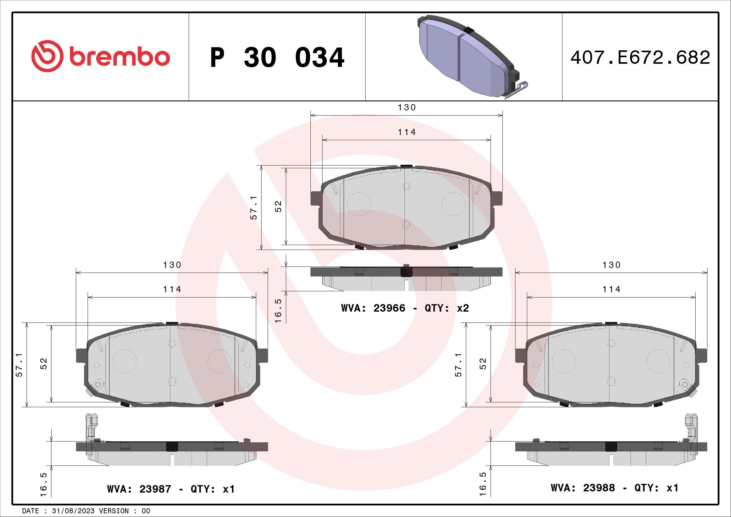 BREMBO P30034X Brake pad set 581012LA10