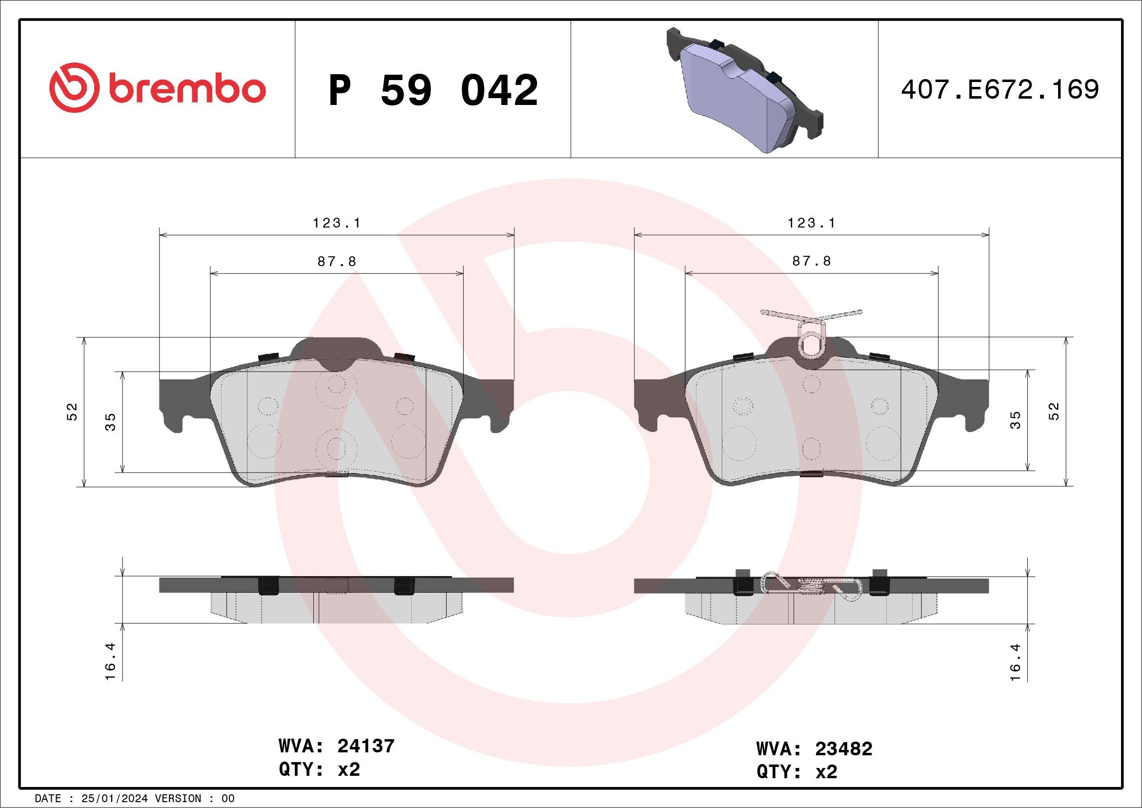BREMBO P59042X Brake pad set 1 459 016