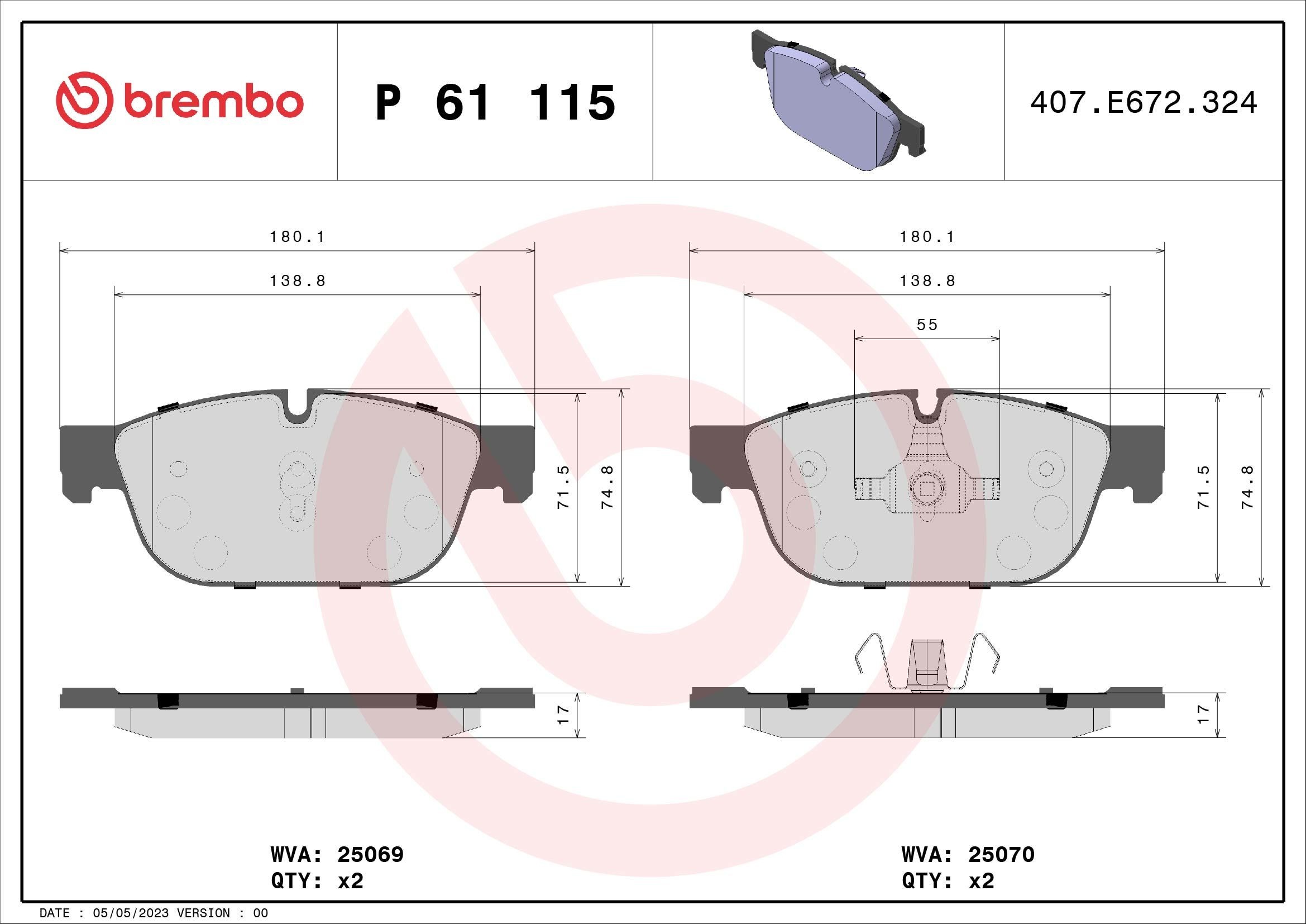 Citroen DS5 Set of brake pads 18109747 BREMBO P 61 115X online buy