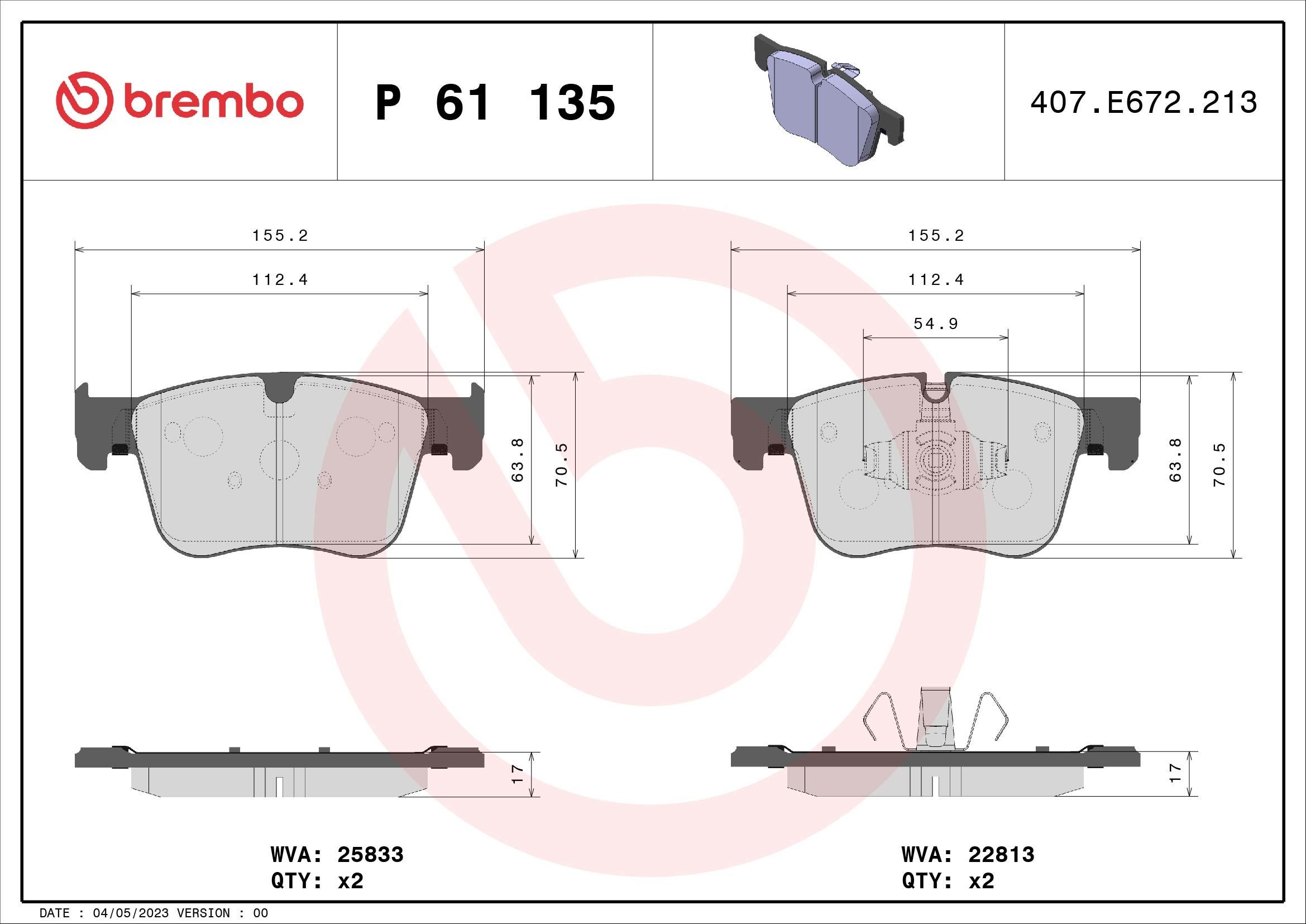 Opel COMBO Disk pads 18109752 BREMBO P 61 135X online buy