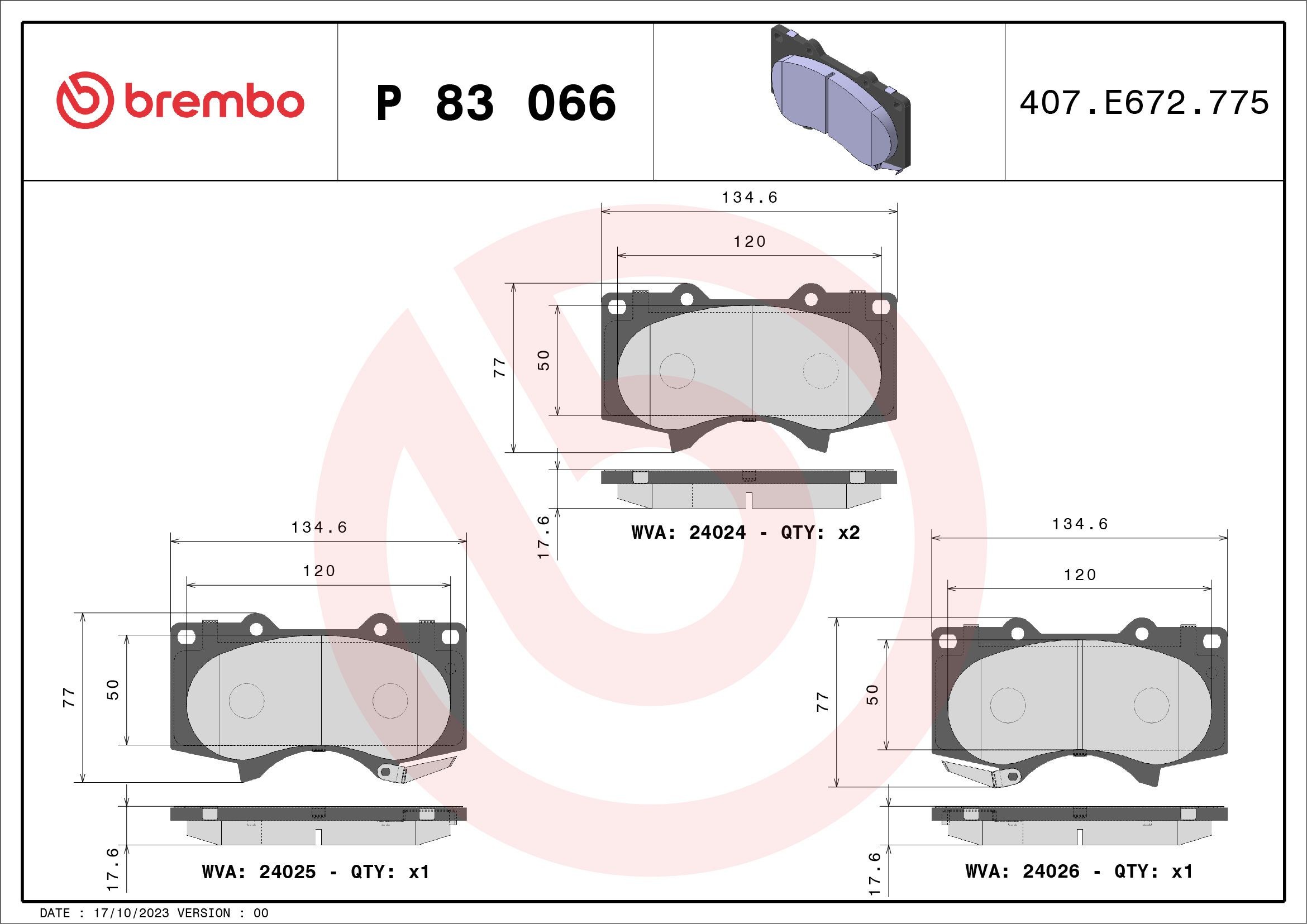 original TOYOTA Hilux VI Off-Road Brake pads front and rear BREMBO P 83 066X