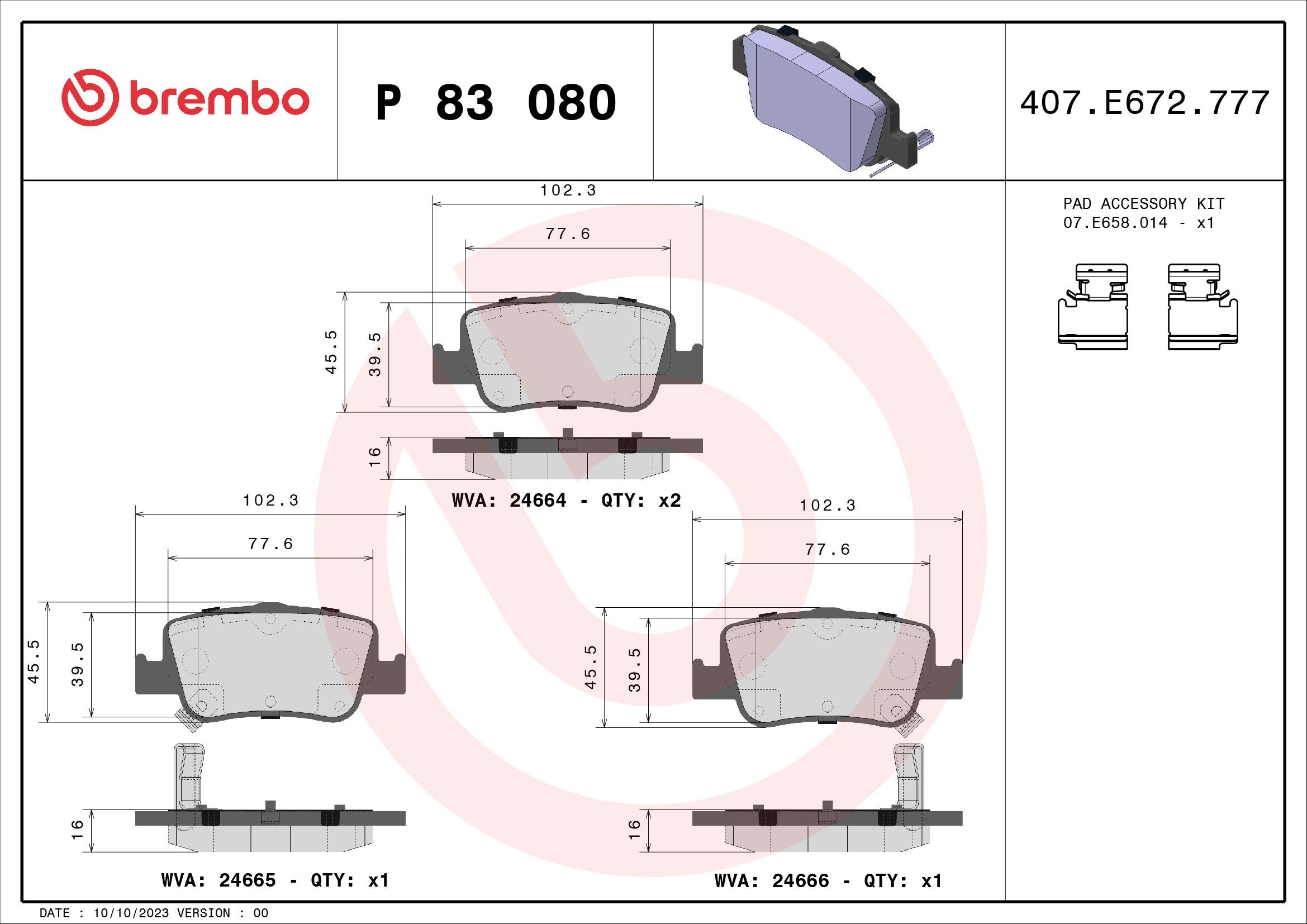 BREMBO P83080X Brake pad set 0446602300