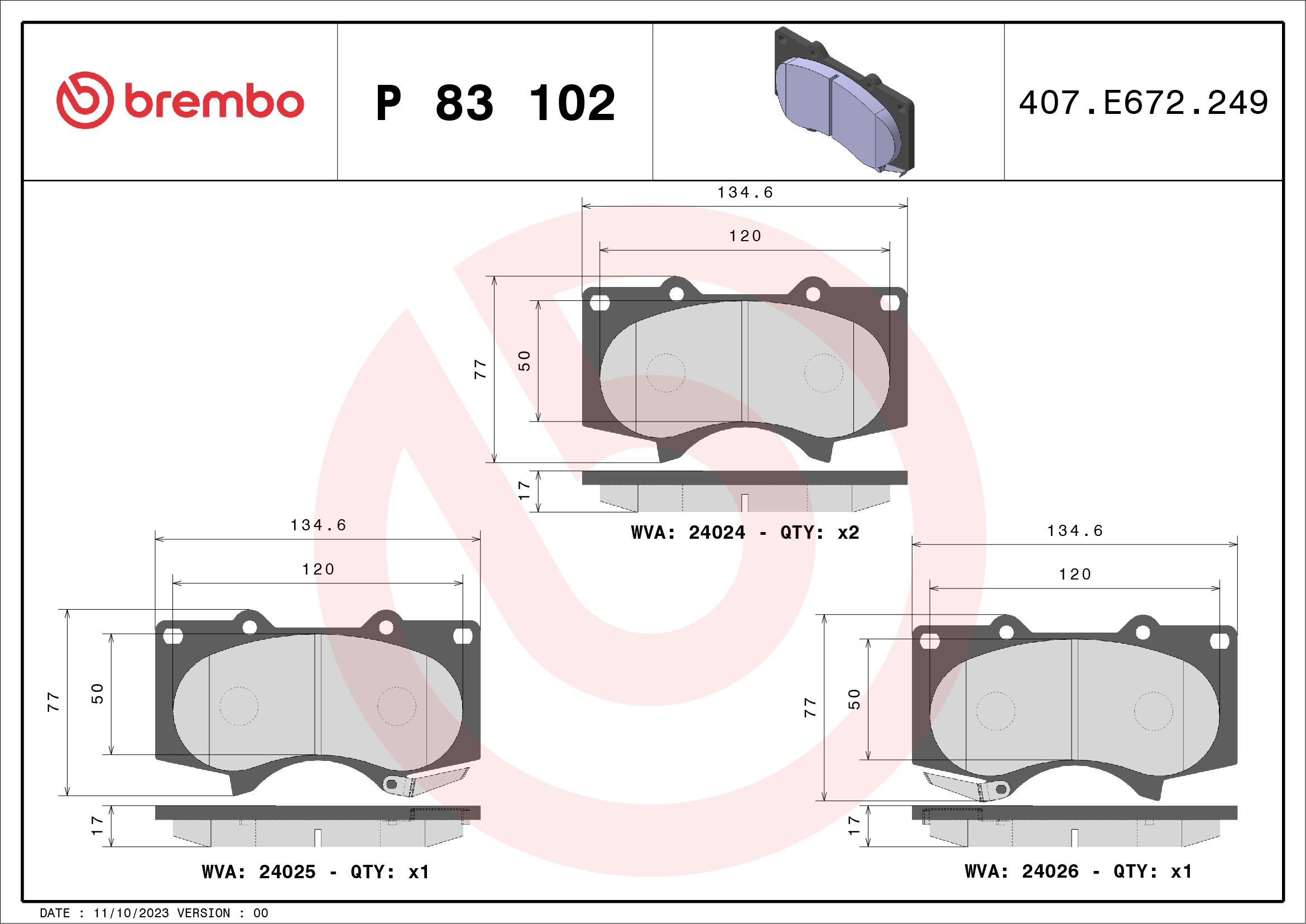 BREMBO P 83 102X Brake pads TOYOTA TACOMA 2008 in original quality