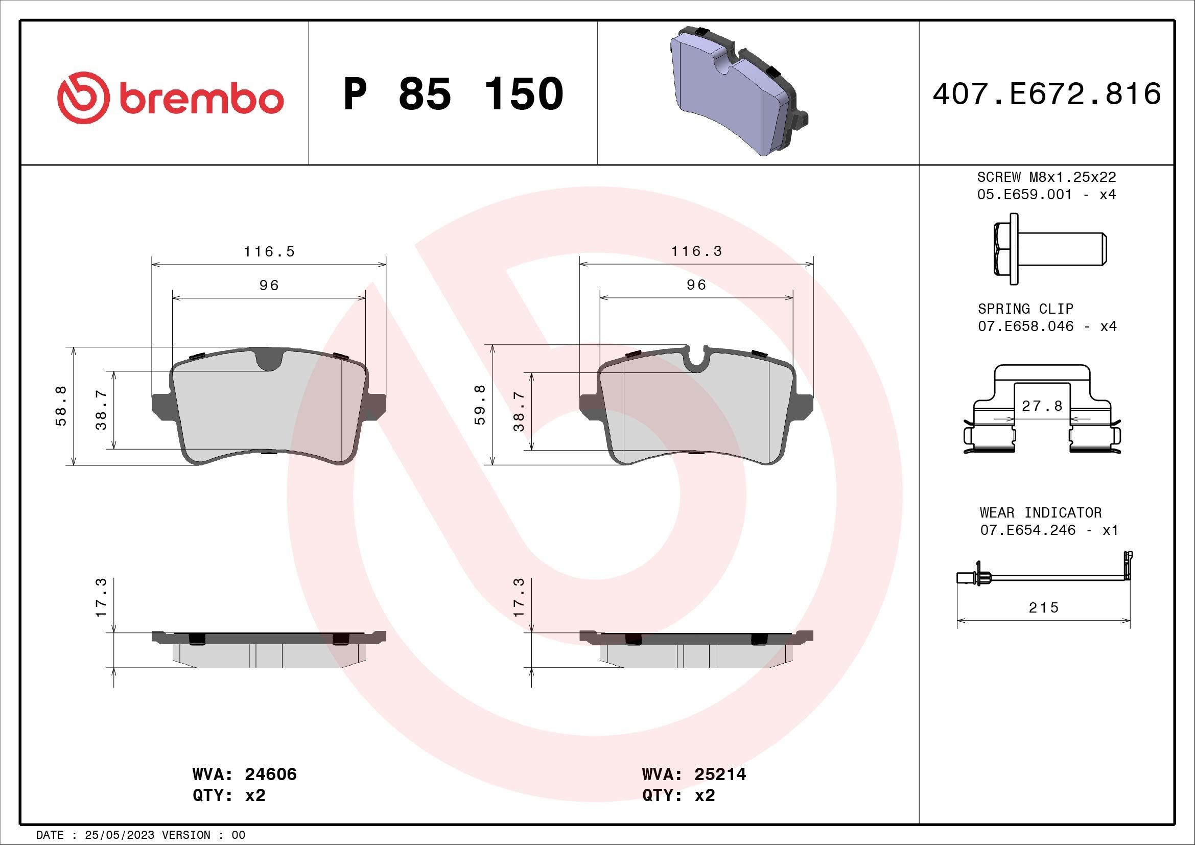 Audi A5 Disk brake pads 18109774 BREMBO P 85 150X online buy