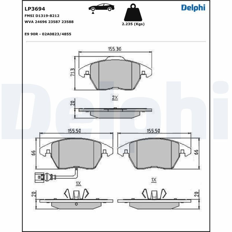 Volkswagen POLO Set of brake pads 18110544 DELPHI LP3694 online buy