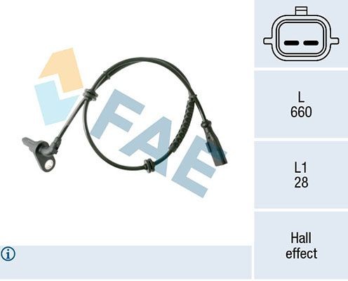 FAE Hall Sensor, 2-pin connector, 660mm Number of pins: 2-pin connector Sensor, wheel speed 78411 buy