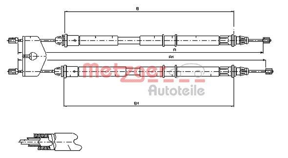 METZGER 11.5453 Hand brake cable 1 201 199