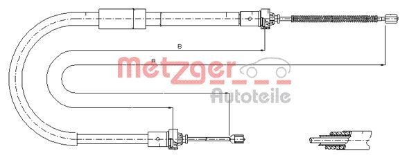 METZGER 11.6573 Hand brake cable Right Rear, 1587/1430mm, Drum Brake, COFLE