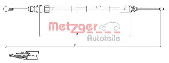 METZGER 11.6807 Hand brake cable Left Rear, 1498/1365mm, COFLE