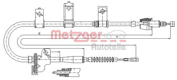 METZGER 17.6020 Hand brake cable Right Rear, 1515/1306mm, COFLE