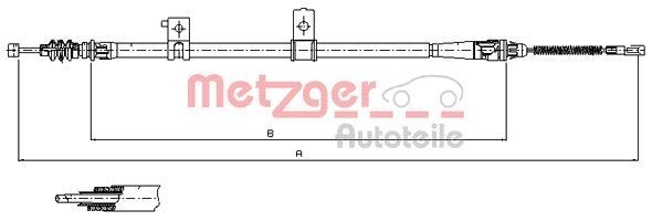 METZGER 17.6032 Hand brake cable Left Rear, 1492/1212mm, COFLE