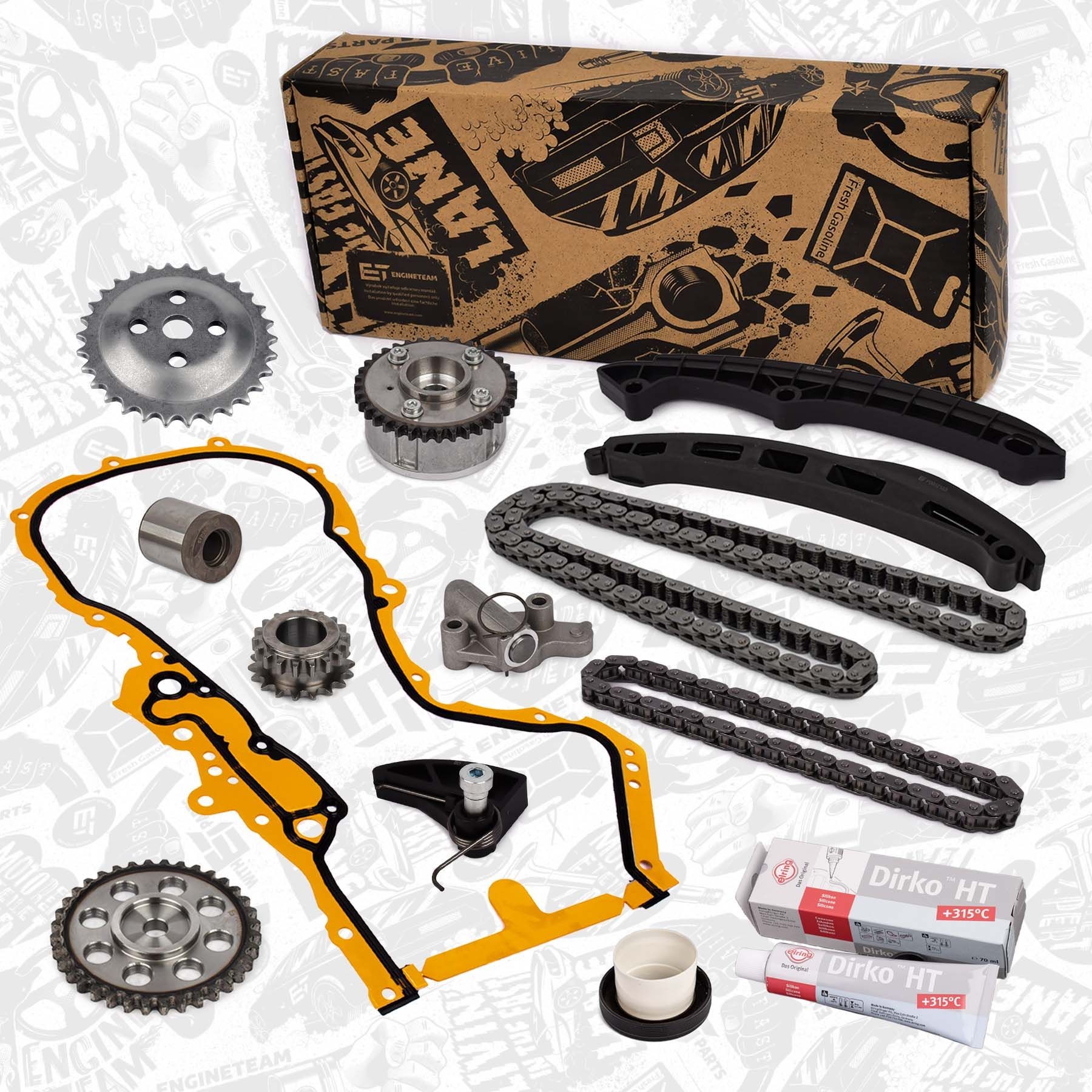 RS0049VR7 ET ENGINETEAM Timing chain set AUDI with gaskets/seals, with oil pump chain, with gears, Silent Chain