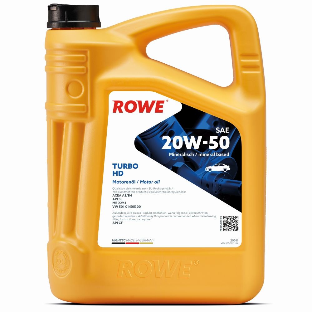 Buy Motor oil ROWE petrol 20011-0050-99 HIGHTEC, TURBO HD 20W-50, 5l, Mineral Oil