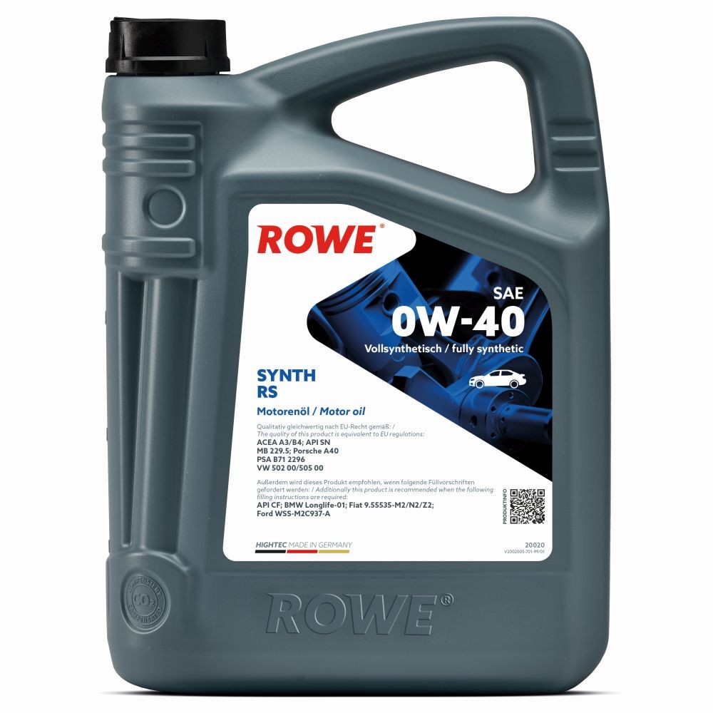 Buy Automobile oil ROWE petrol 20020-0050-99 HIGHTEC, SYNTH RS 0W-40, 5l, Full Synthetic Oil