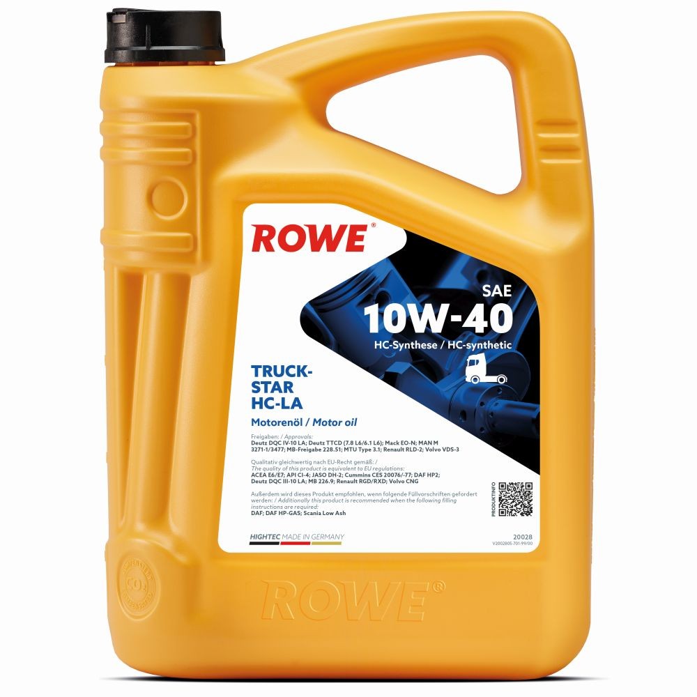 ROWE HIGHTEC TRUCKSTAR, HC-LA 10W-40, 5l, HC synth. oil (hydro-cracked) Motor oil 20028-0050-99 buy