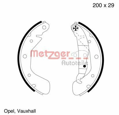 METZGER Rear Axle, 200 x 28 mm, with lever Thickness: 4,8mm, Width: 28mm Brake Shoes MG 563 buy