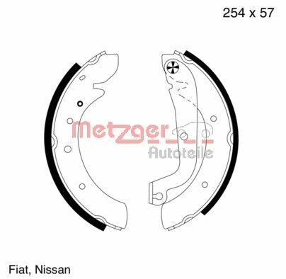 METZGER MG 570 Brake Shoe Set Rear Axle, 254 x 57 mm, with lever