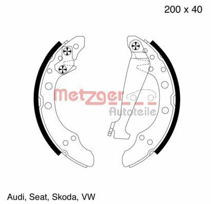 METZGER Rear Axle, 200 x 40 mm, with lever Thickness: 4,8mm, Width: 40mm Brake Shoes MG 571 buy