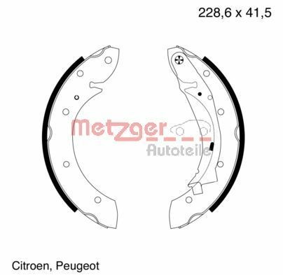 METZGER Rear Axle, 228 x 40 mm, with lever Width: 40mm Brake Shoes MG 641 buy