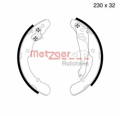 METZGER MG 705 Brake Shoe Set Rear Axle, 230 x 32 mm, with lever