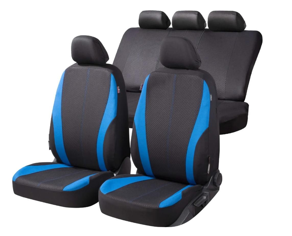 WALSER 11856 Auto seat covers VW TOURAN (1T1, 1T2) Blue/black, Polyester, Front and Rear