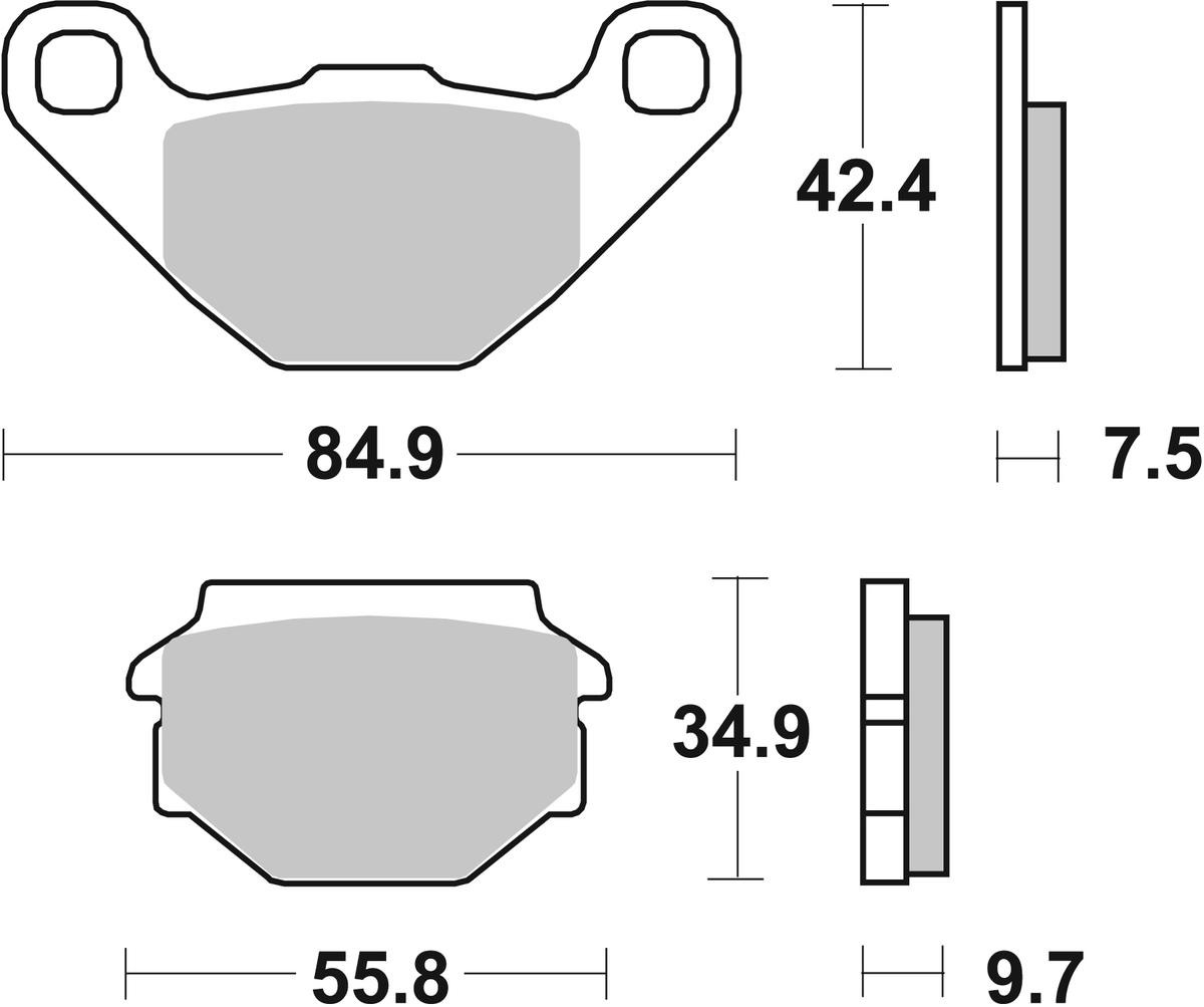 sbs Height 1: 42,4mm, Height 2: 34,9mm, Thickness 1: 7,5mm, Thickness 2: 9,7mm Brake pads 118HF buy