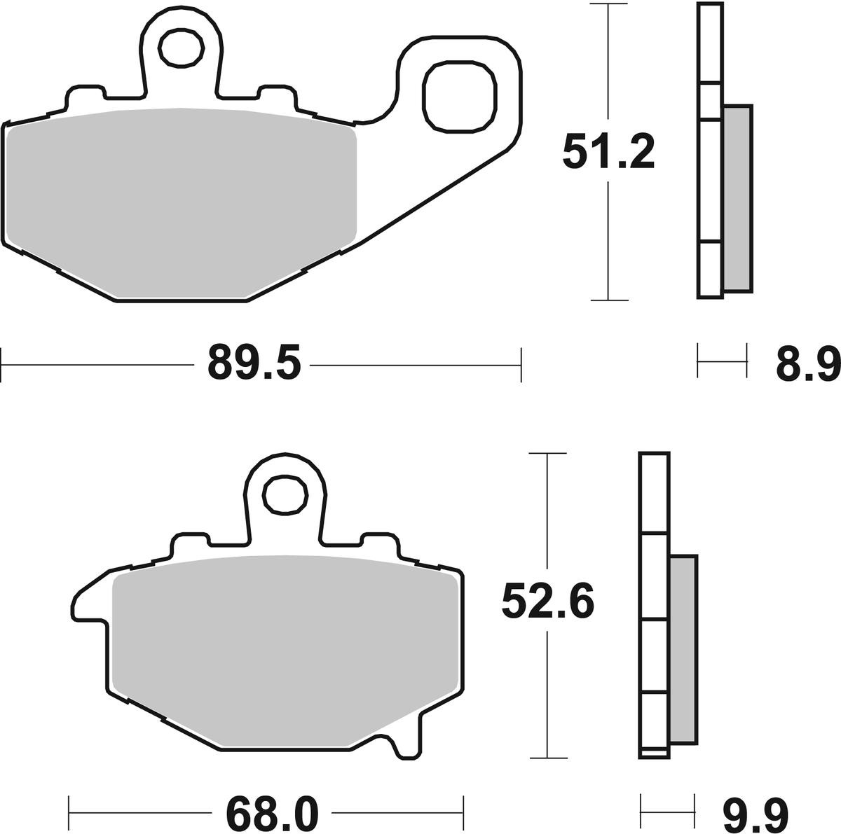 sbs Height 1: 51,2mm, Height 2: 52,6mm, Thickness 1: 8,9mm, Thickness 2: 9,9mm Brake pads 687LS buy
