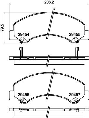 29454 HELLA with acoustic wear warning, with accessories Height: 79,9mm, Width: 206,2mm, Thickness 1: 19,9mm, Thickness 2: 20,5mm Brake pads 8DB 355 025-801 buy