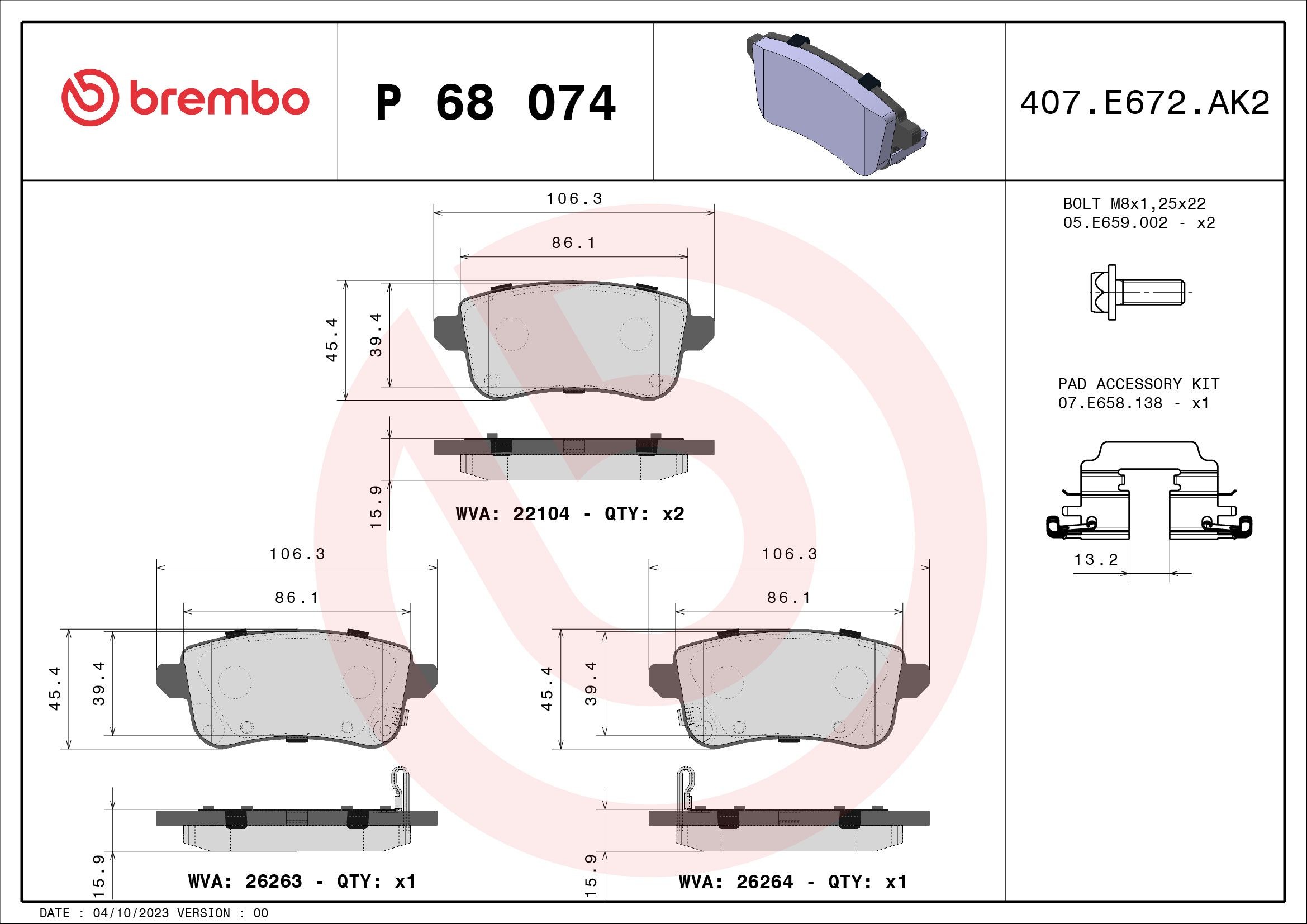 Ford FOCUS Disk brake pads 18255805 BREMBO P 68 074 online buy