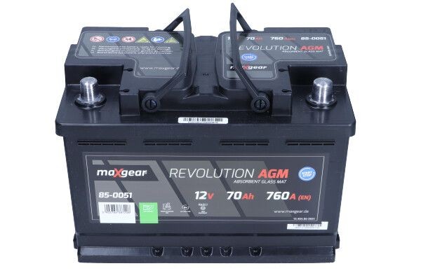 MAXGEAR 85-0051 Batterie 12V 70Ah 760A B13 Batterie AGM, Pôle positif à  droite